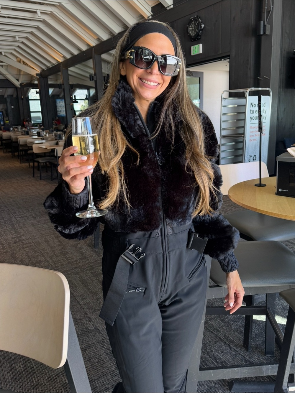 Black Ski Jacket with Faux Fur Trim